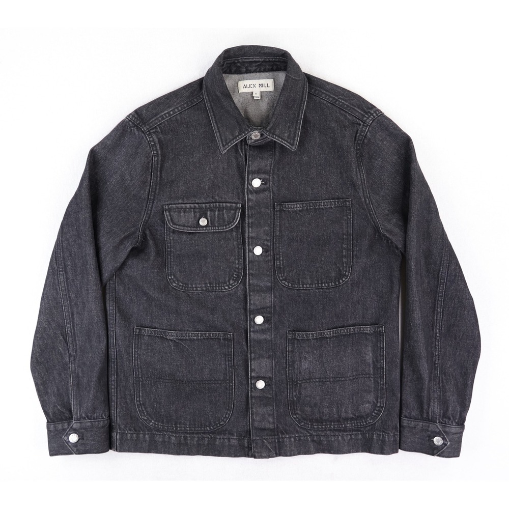 Alex Mill Denim Work Jacket Mens Small Vintage Wash Black Workwear Chore Coat